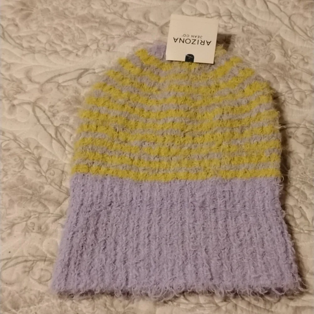 Arizona Jean Company Junior Striped Lilac/Lime/Yellow Knit Beanie, NWT